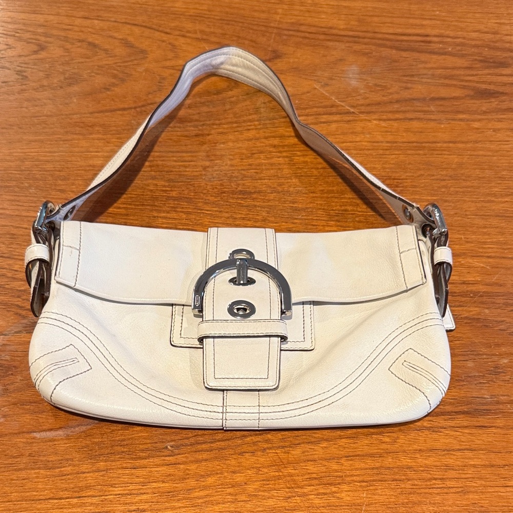 Coach Cream Shoulder Bag with Buckle Detail